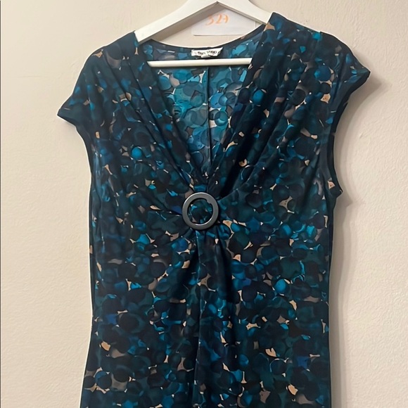 White House Black Market Blue Ruched Midi Dress length 44” pit to pit 20” - Picture 3 of 11